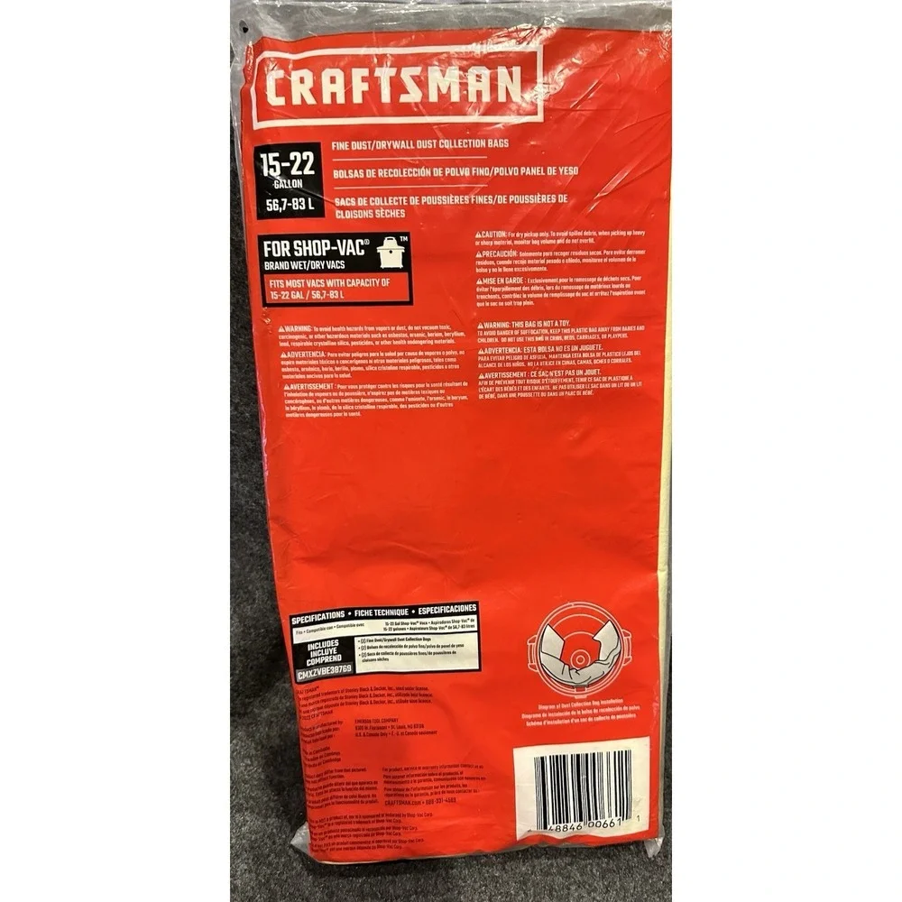 CRAFTSMAN Shop-Vac CMXZVBE38769 Fine Dust-Drywall Dust 2 Bags Sealed‎ New